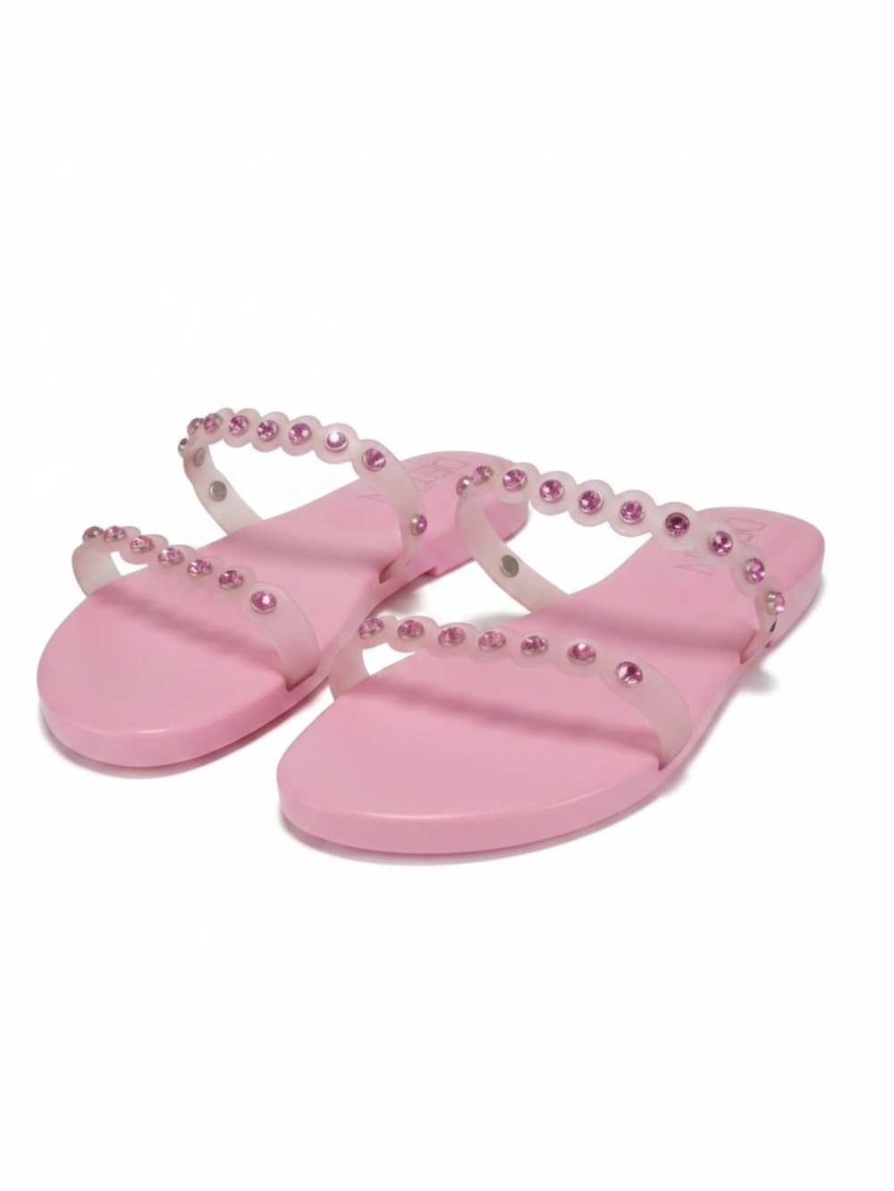 Deltan Hollie Scallop Rhinestone Double Strap Pink Sandals 8.5 NWT